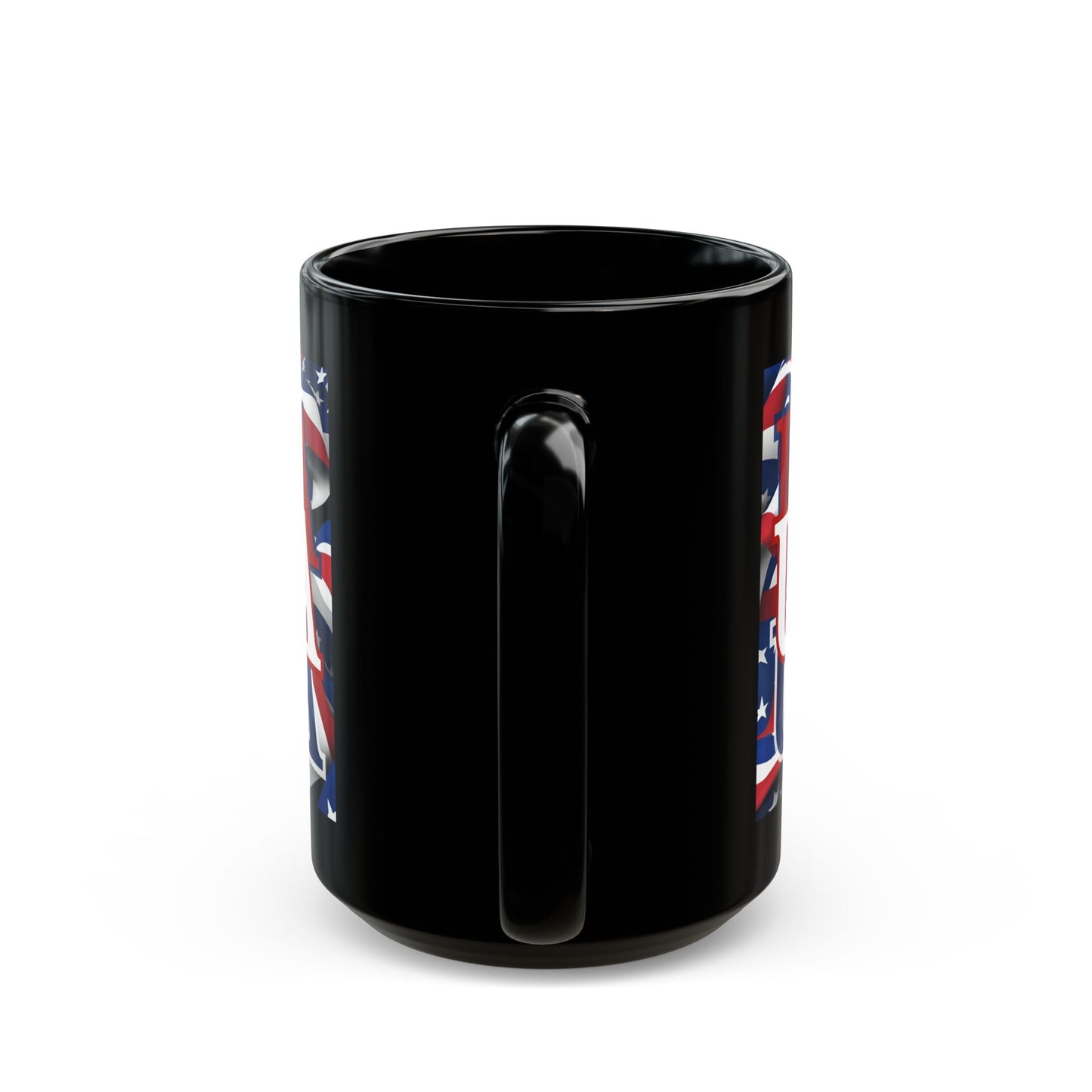 USA White font Center Patriot Black Mug by theGreenDragonTavern.shop