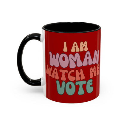 I Am Woman Watch Me Vote Red Accent Mug by theGreenDragonTavern.shop