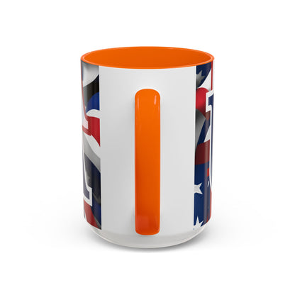 USA! USA! USA Blue font Patriot White Accent Mug by theGreenDragonTavern.shop