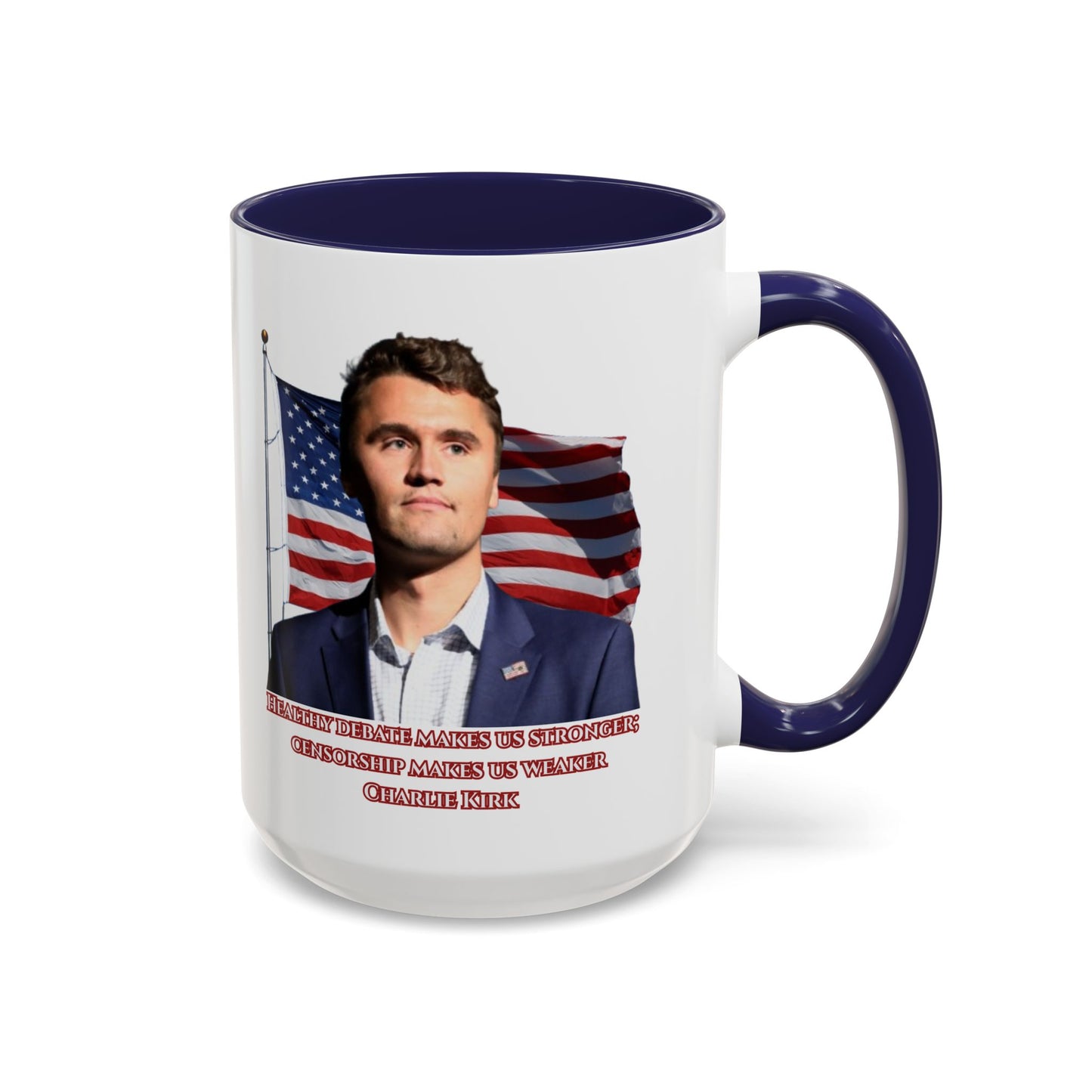 Charlie Kirk, Healthy Debate White Accent Mug by theGreenDragonTavern.shop