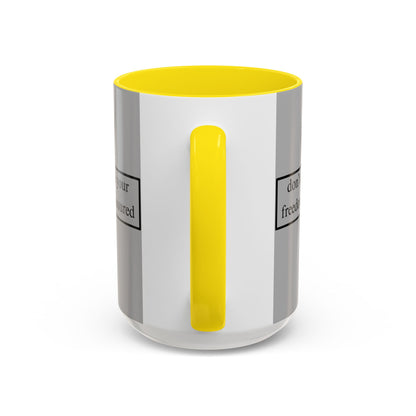 don't assume your freedoms are assured Black font Grey Accent Mug by theGreenDragonTavern.shop