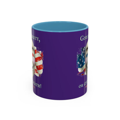 Vendetta, "Give me liberty, or give me death!" Purple Accent Mug by theGreenDragonTavern.shop