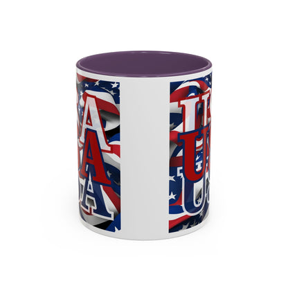 USA Red font Center Patriot White Accent Mug by theGreenDragonTavern.shop