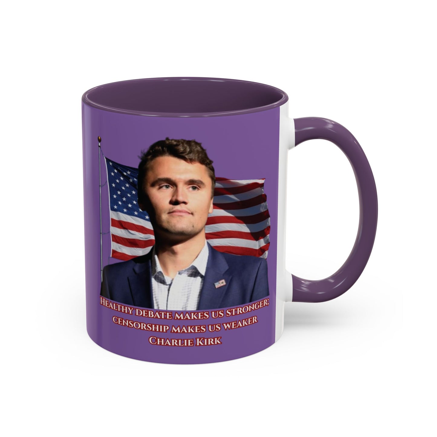 Charlie Kirk, Healthy Debate Light Purple Accent Mug by theGreenDragonTavern.shop