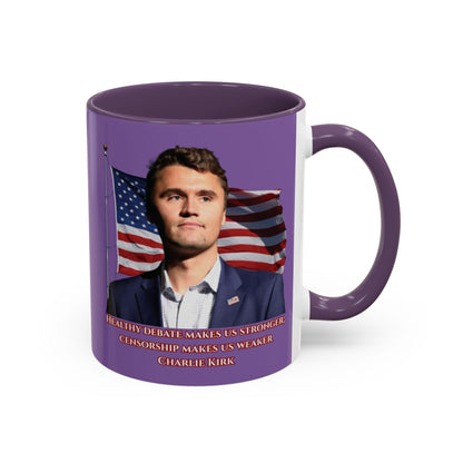 Charlie Kirk, Healthy Debate Light Purple Accent Mug by theGreenDragonTavern.shop