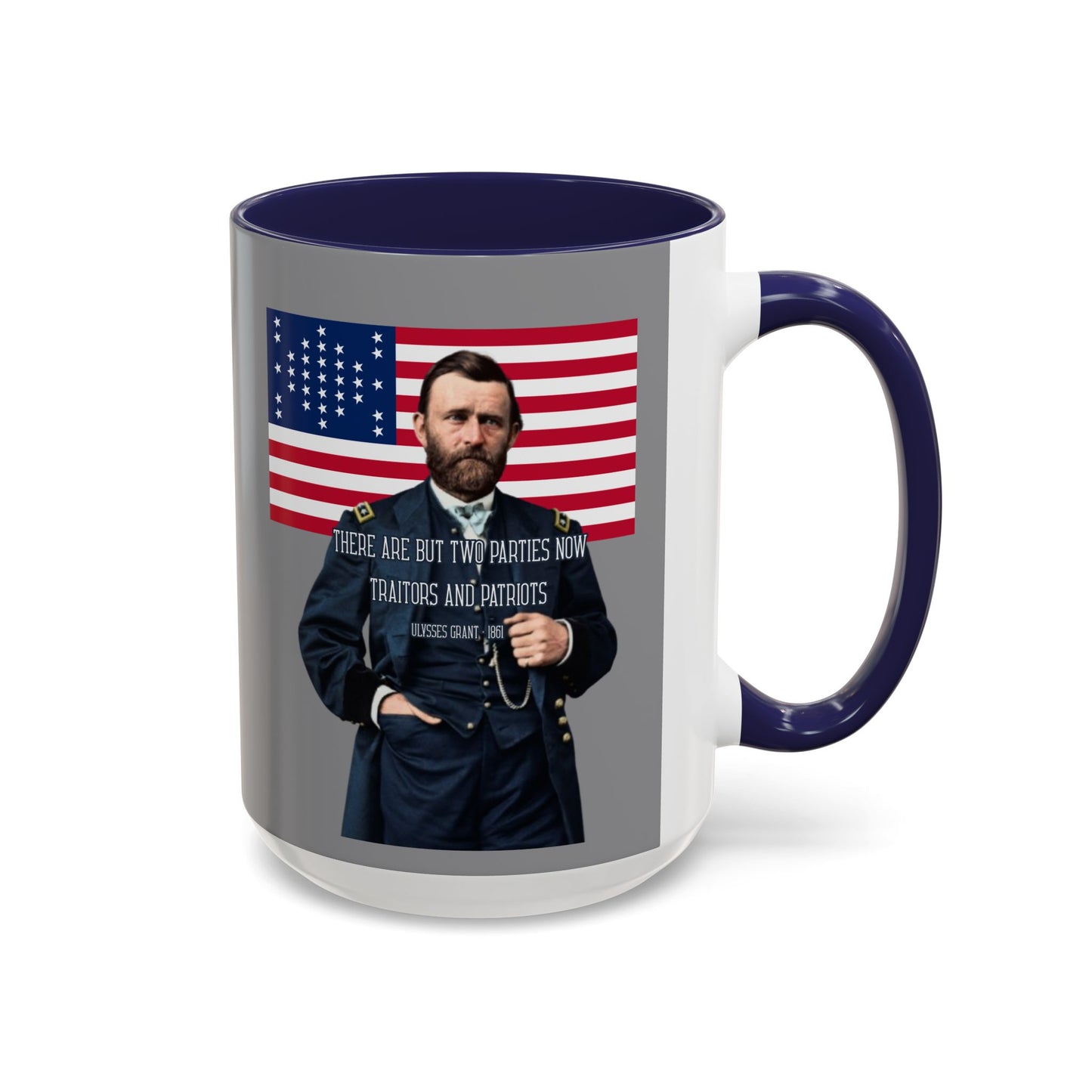 "Traitors and Patriots" Ulysses Grant Grey Accent Mug by theGreenDragonTavern.shop