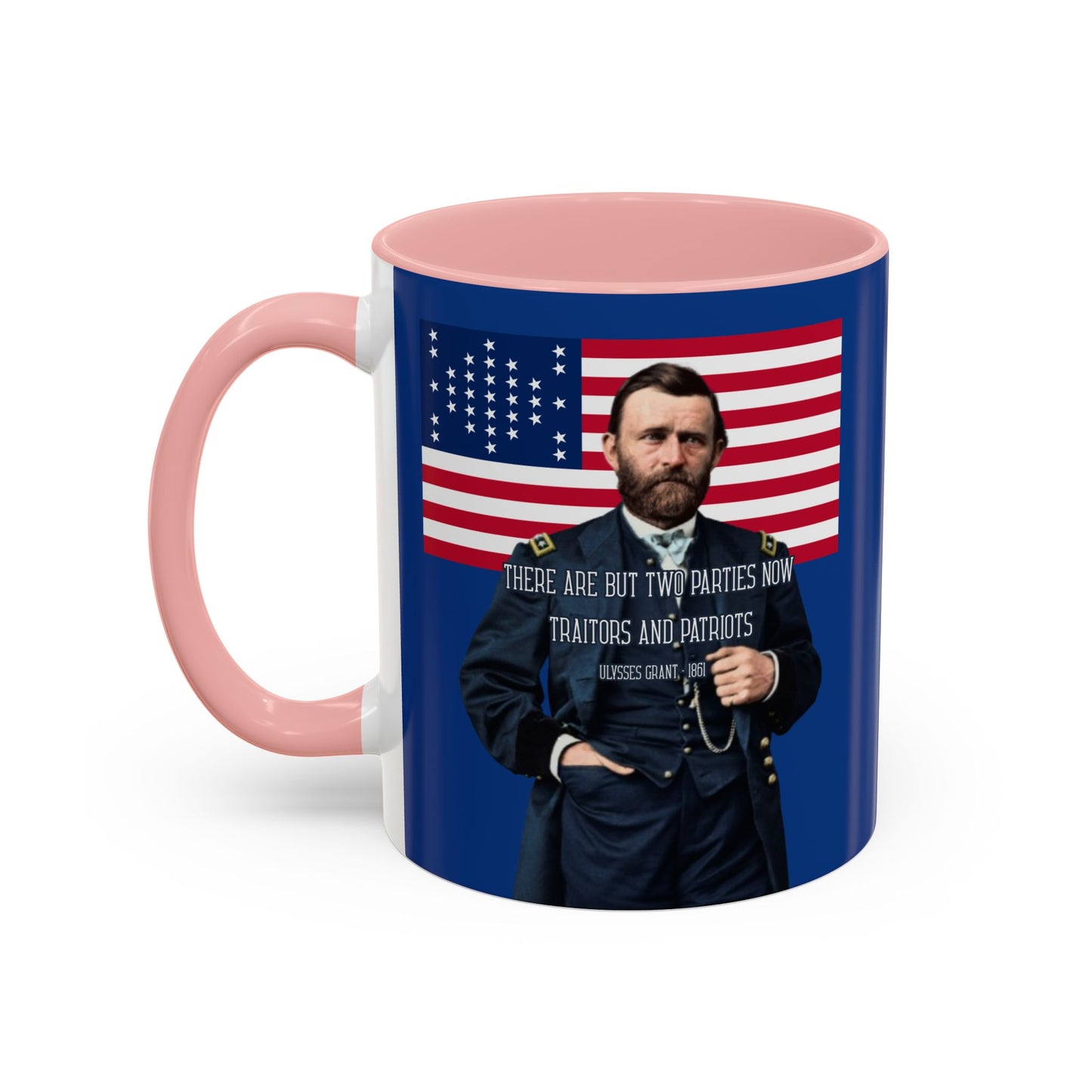 "Traitors and Patriots" Ulysses Grant Dark Blue Accent Mug by theGreenDragonTavern.shop
