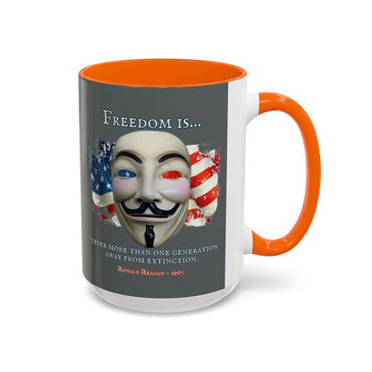 Ronald Reagan Freedom Vendetta Grey Accent Mug by theGreenDragonTavern.shop