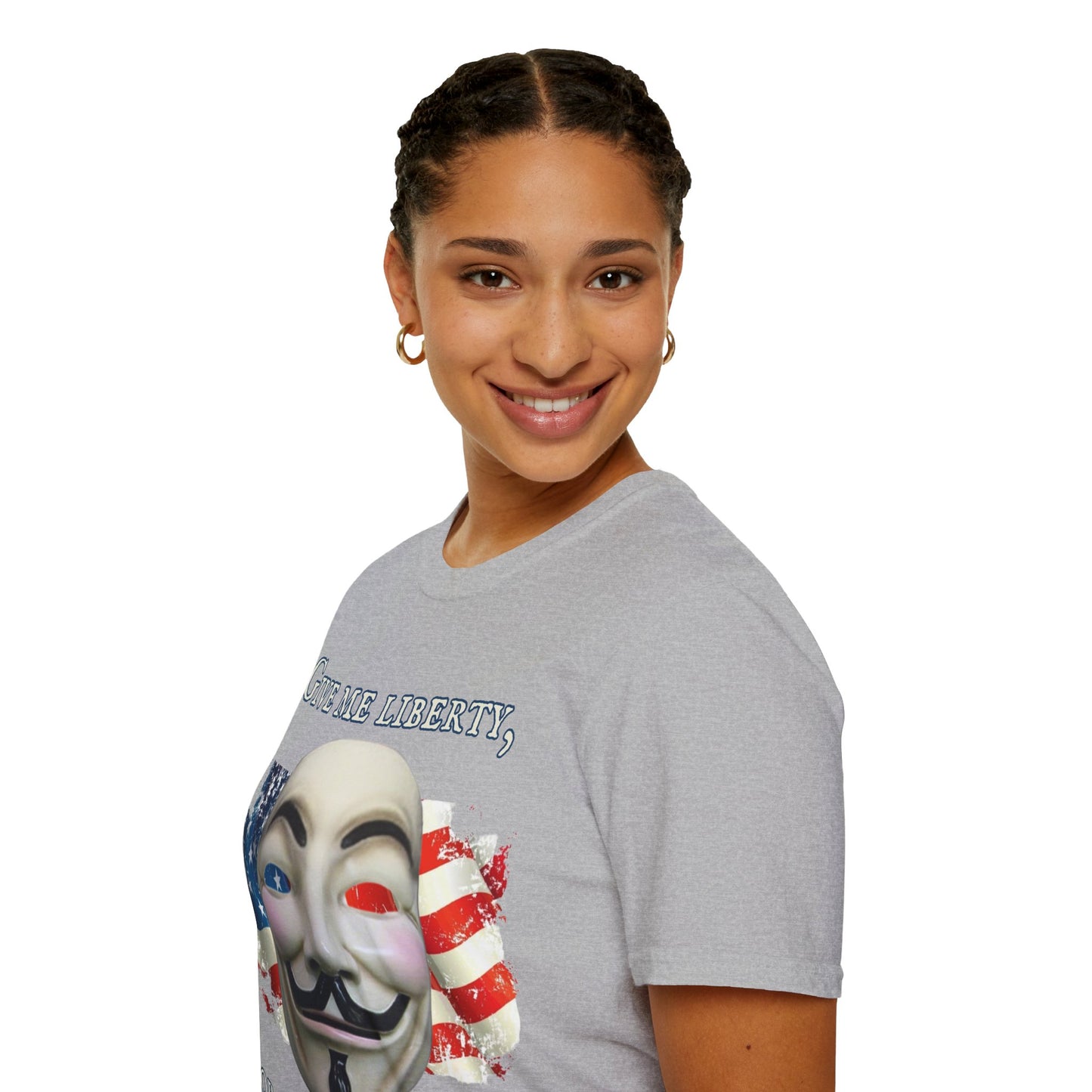 Vendetta, "Give me liberty, or give me death!" Light colors Unisex T-Shirt by theGreenDragonTavern.shop