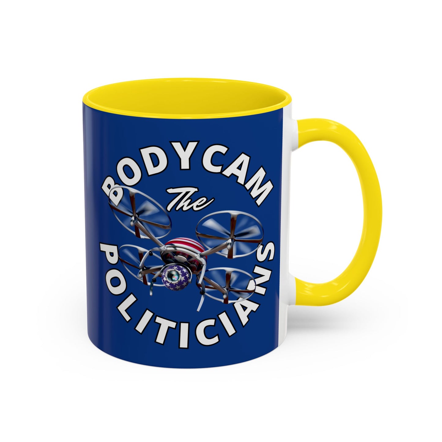 Bodycam the Politicians Drone Dark Blue Accent Mug by theGreenDragonTavern.shop