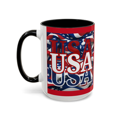 USA White font Center Patriot Red Accent Mug by theGreenDragonTavern.shop