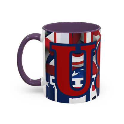 USA! USA! USA Red font Patriot White Accent Mug by theGreenDragonTavern.shop