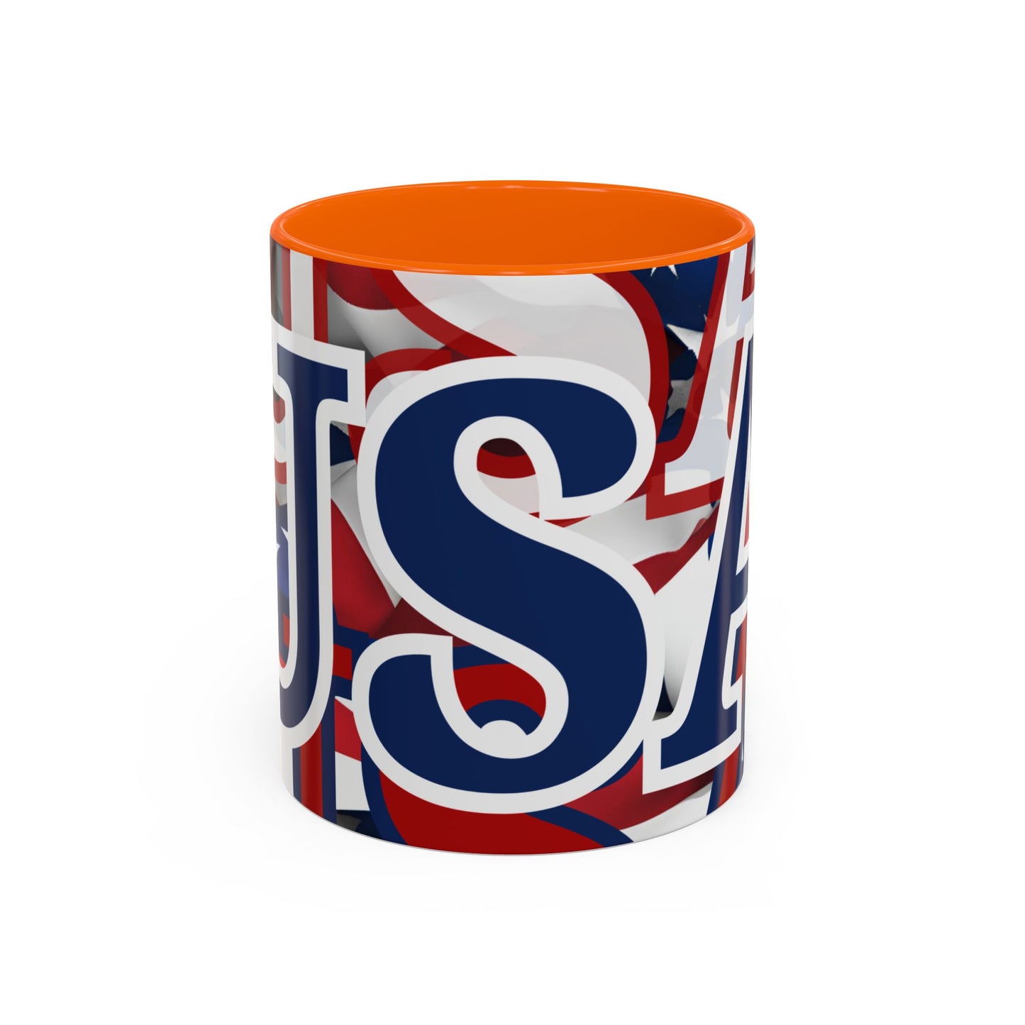 USA! USA! USA Blue font Patriot Black Accent Mug by theGreenDragonTavern.shop