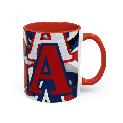 USA! USA! USA Red font Patriot Red Accent Mug by theGreenDragonTavern.shop