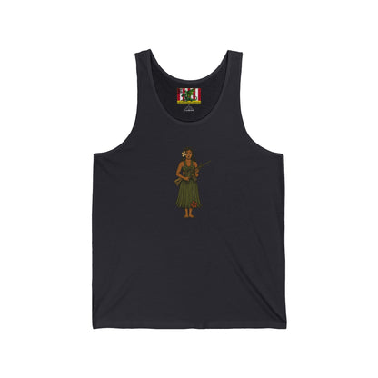 2-sided, Hula Girl Packin' Heat Unisex Jersey Tank Top by theGreenDragonTavern.shop