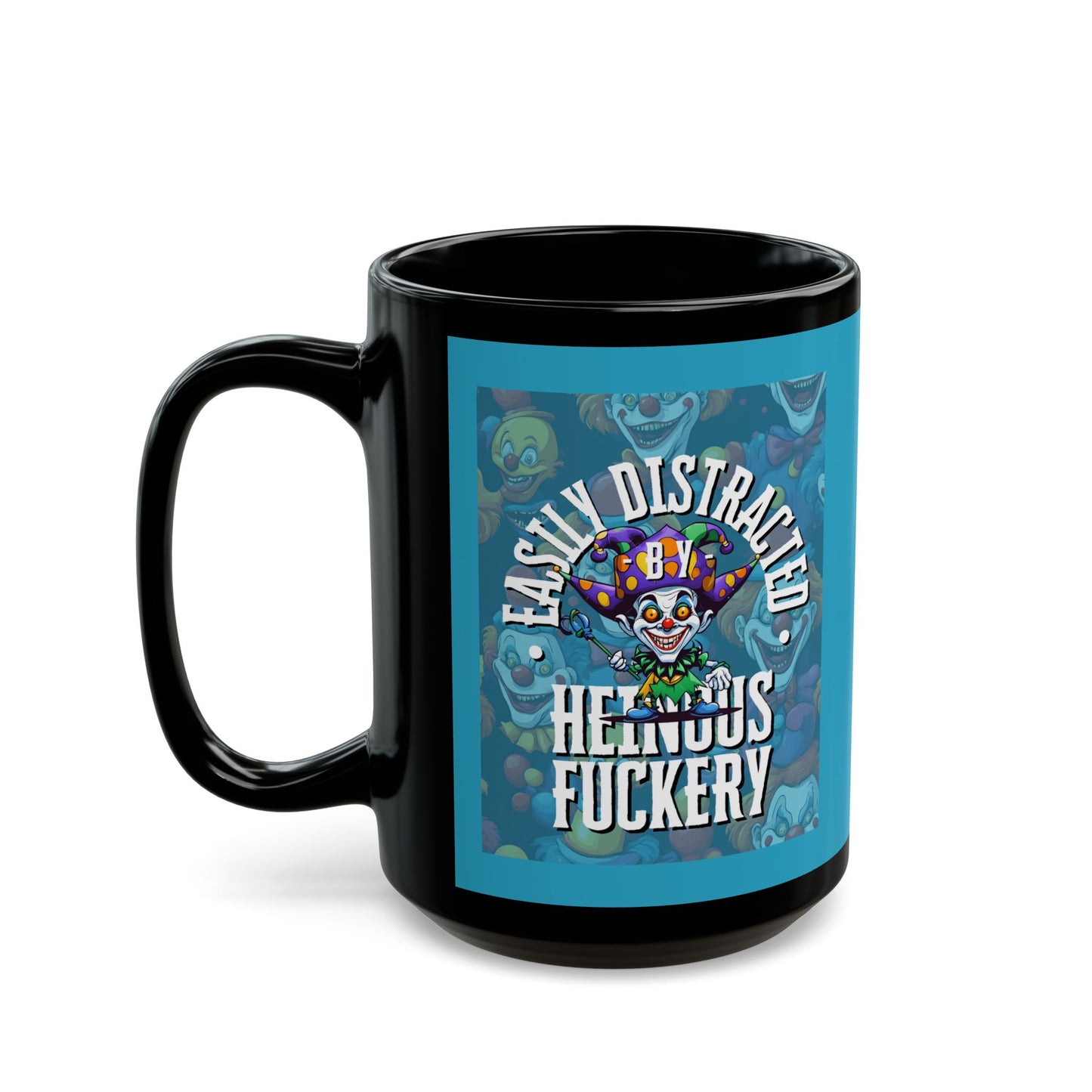 Easily Distracted by Heinous Fuckery Little Jinx Turquoise Mug by theGreenDragonTavern.shop