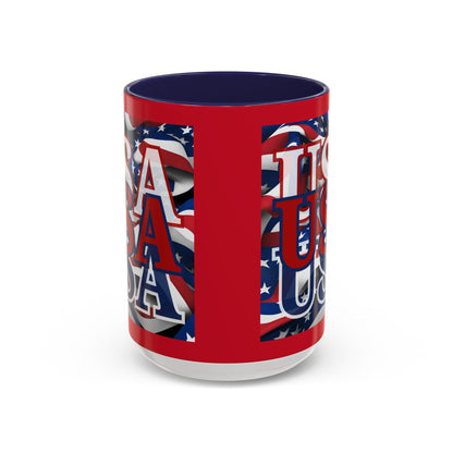 USA Red font Center Patriot Red Accent Mug by theGreenDragonTavern.shop