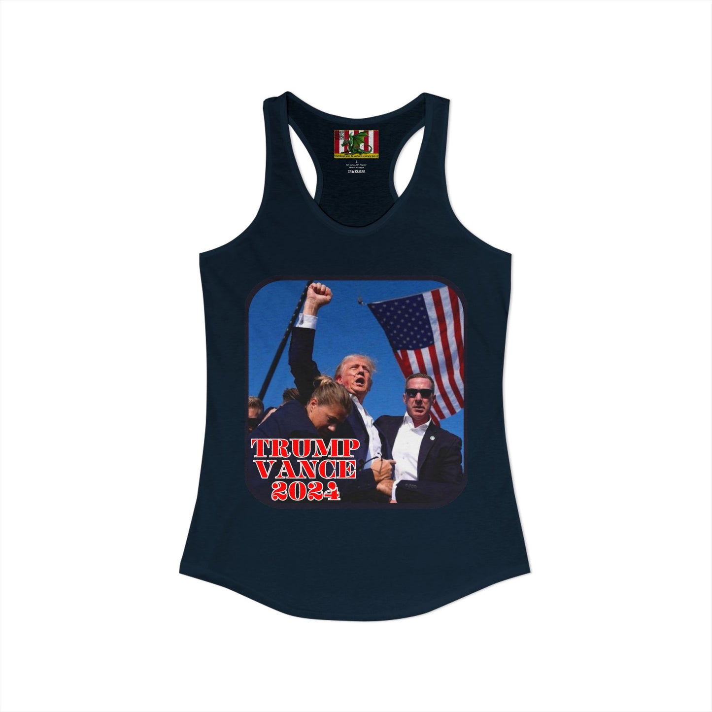 Trump and Vance 2024 Women's Racerback Tank Top by theGreenDragonTavern.shop