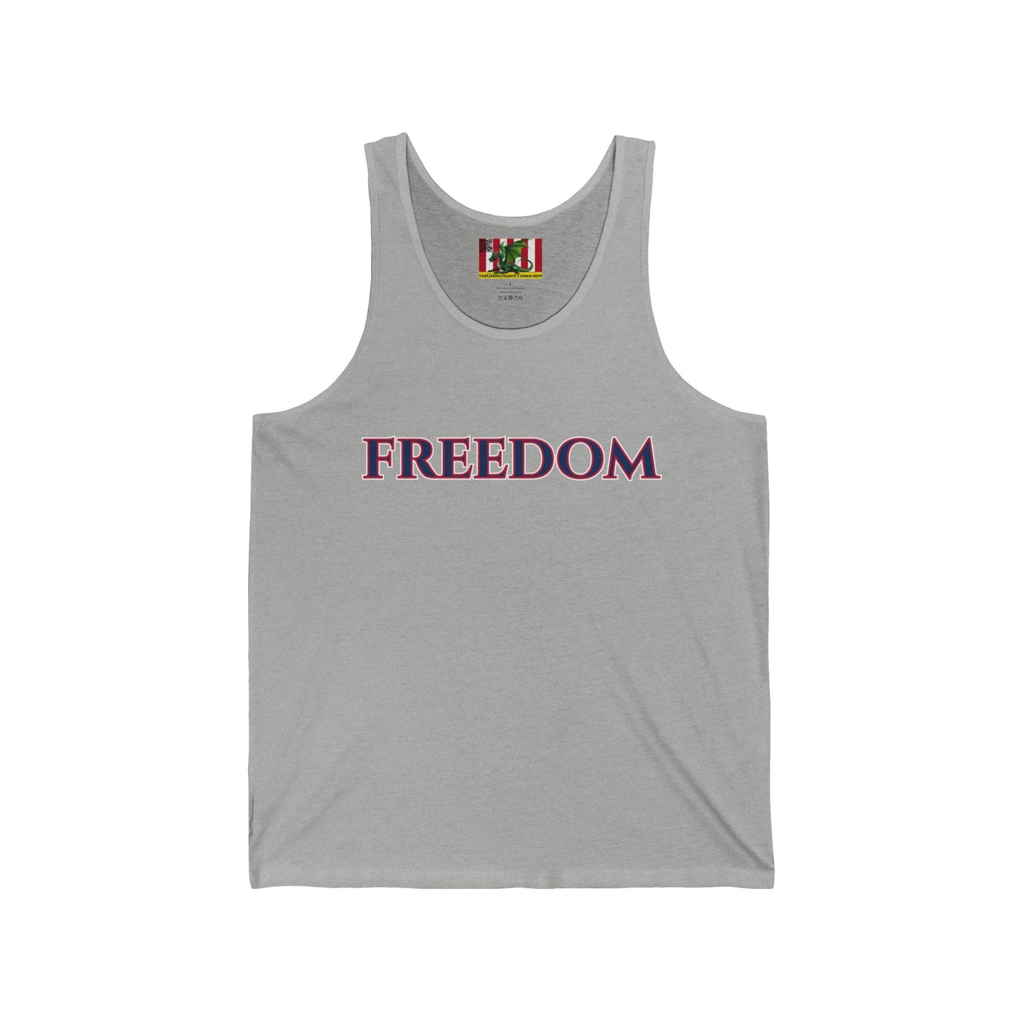 Freedom, Blue font Unisex Jersey Tank Top by theGreenDragonTavern.shop