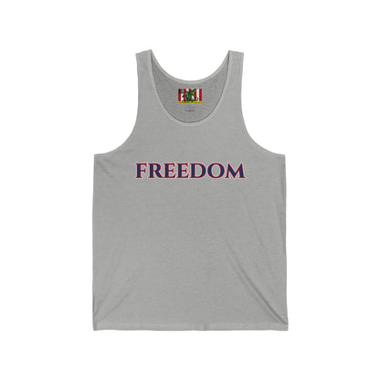 Freedom, Blue font Unisex Jersey Tank Top by theGreenDragonTavern.shop