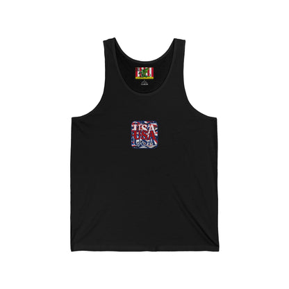 2-sided, RED White and Blue USA Patriot Unisex Jersey Tank Top by theGreenDragonTavern.shop