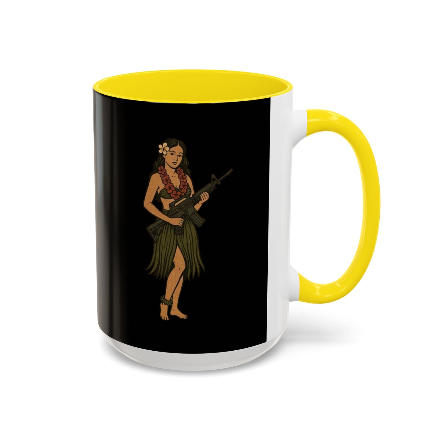 Hula Girl Packin' Heat Black Accent Mug by theGreenDragonTavern.shop