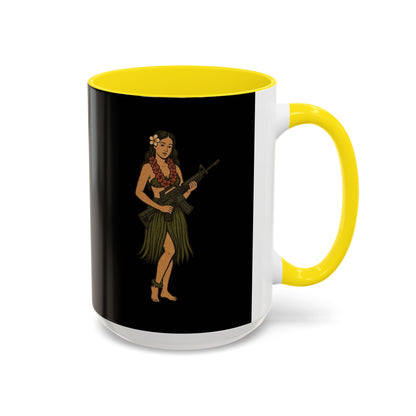 Hula Girl Packin' Heat Black Accent Mug by theGreenDragonTavern.shop