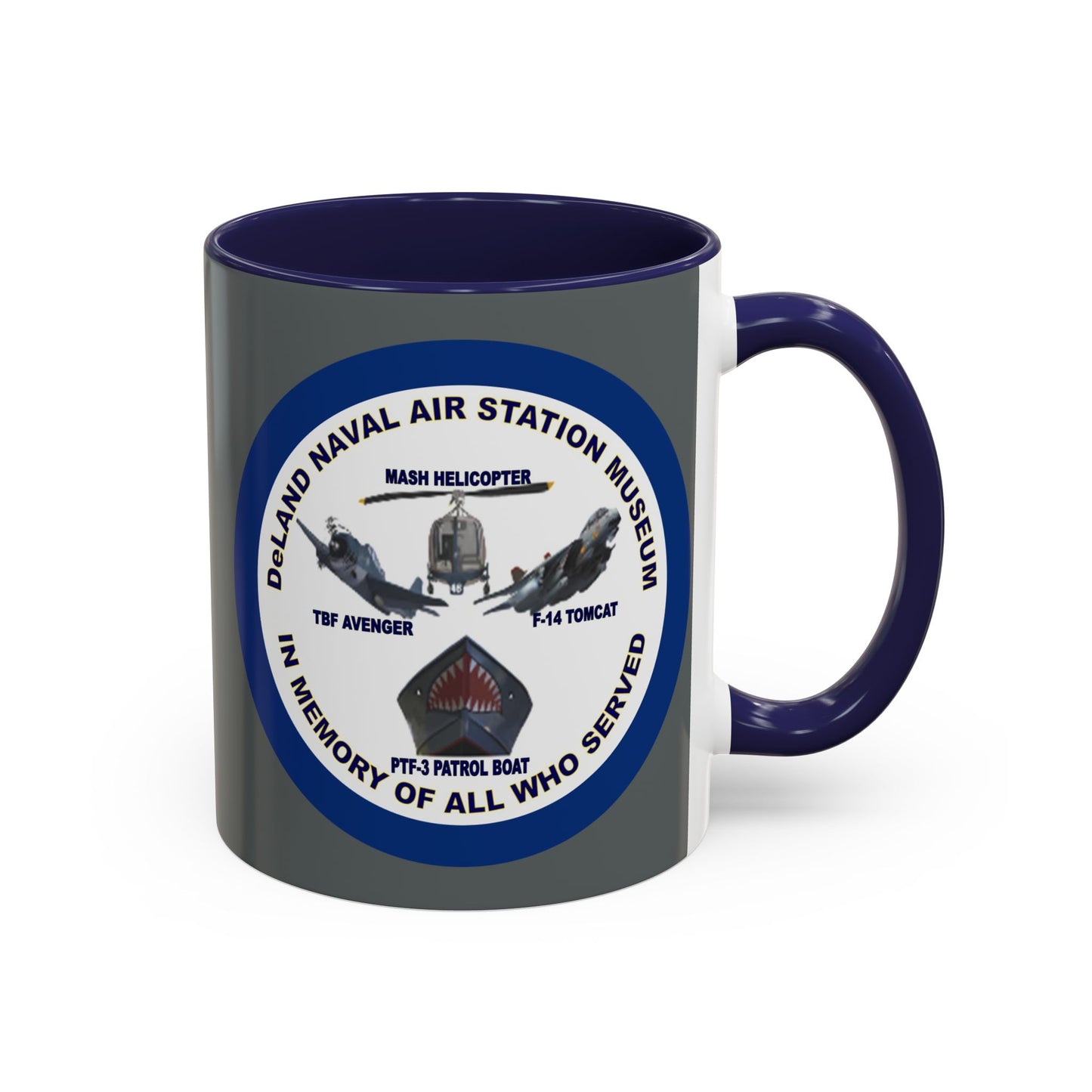 DNASM 2-sided, Founding & Student Art w/Navy Ring Grey Accent Mug by theGreenDragonTavern.shop