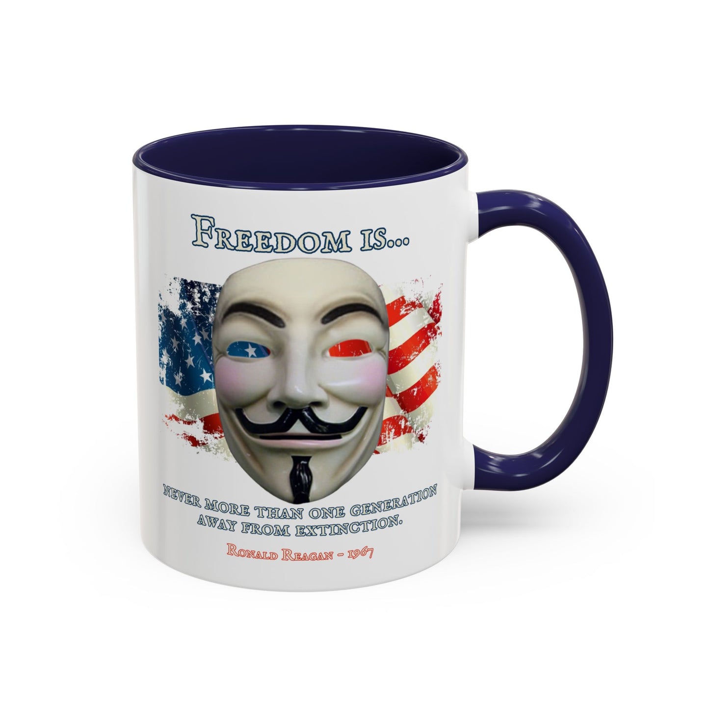 Ronald Reagan Freedom Vendetta White Accent Mug by theGreenDragonTavern.shop