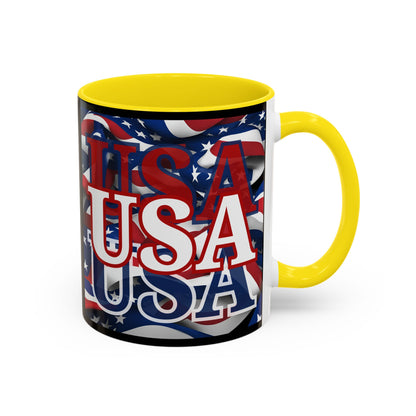 USA White font Center Patriot Black Accent Mug by theGreenDragonTavern.shop