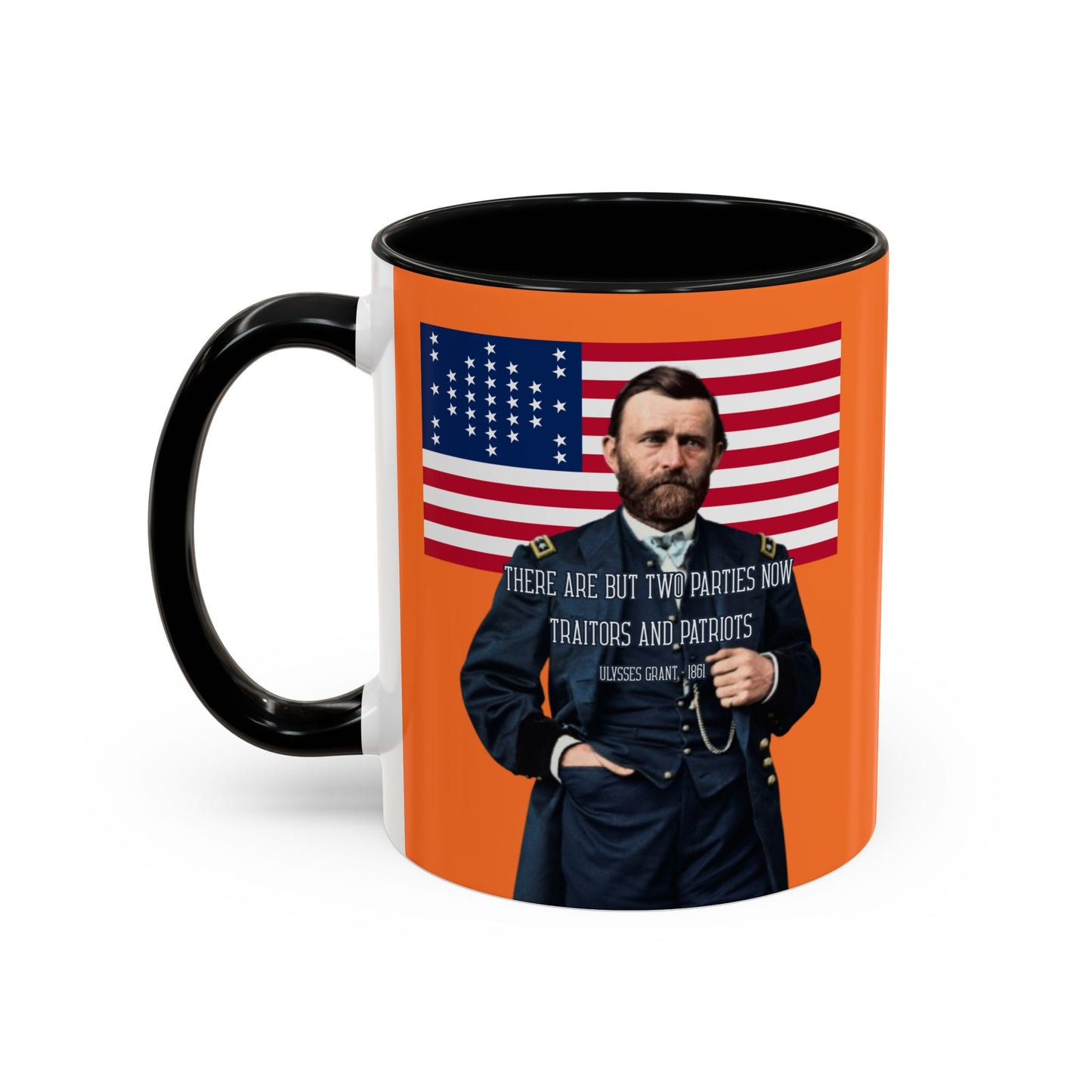 "Traitors and Patriots" Ulysses Grant Orange Accent Mug by theGreenDragonTavern.shop