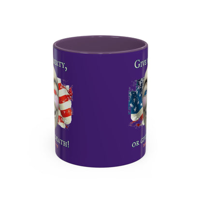 Vendetta, "Give me liberty, or give me death!" Purple Accent Mug by theGreenDragonTavern.shop