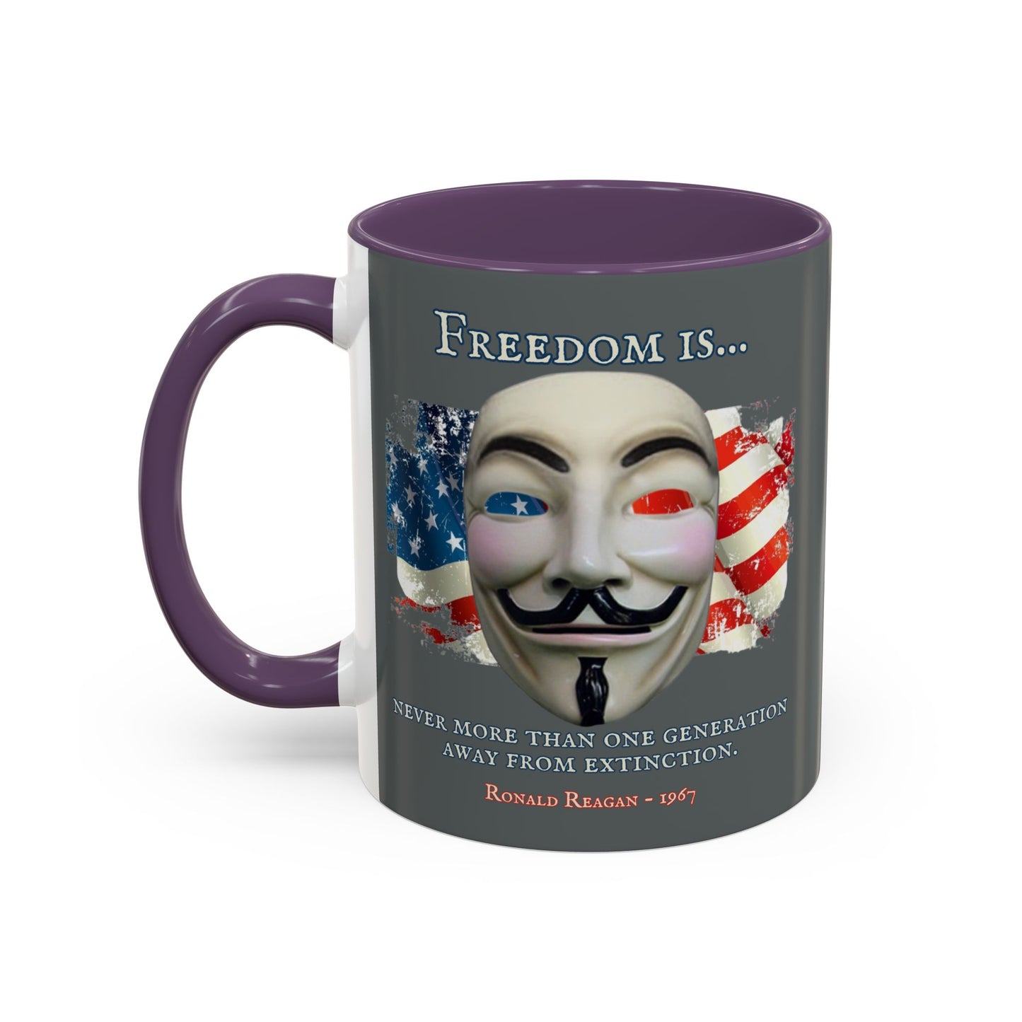 Ronald Reagan Freedom Vendetta Grey Accent Mug by theGreenDragonTavern.shop
