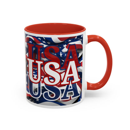 USA White font Center Patriot White Accent Mug by theGreenDragonTavern.shop