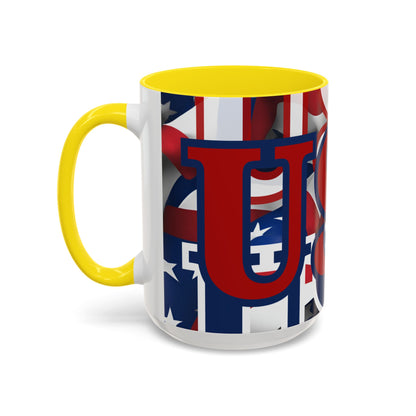 USA! USA! USA Red font Patriot Red Accent Mug by theGreenDragonTavern.shop