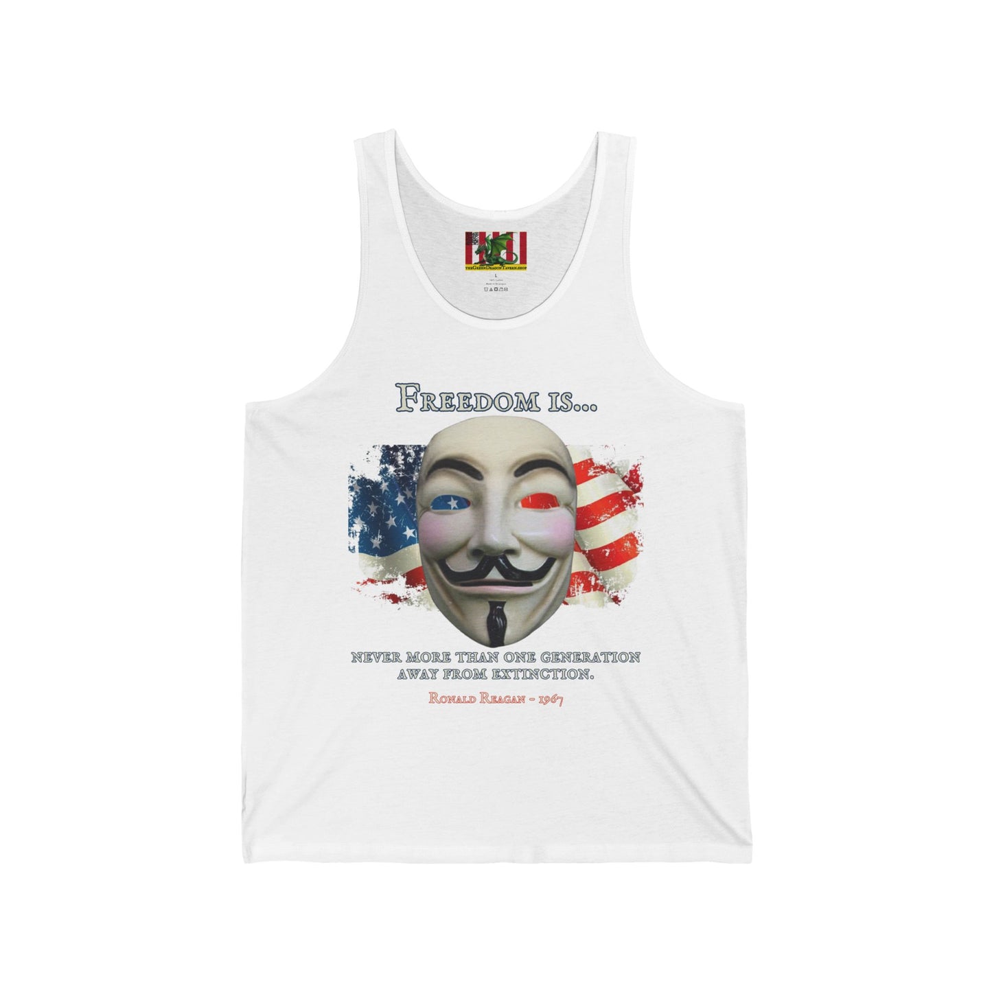 Ronald Reagan Freedom Vendetta Unisex Jersey Tank Top by theGreenDragonTavern.shop