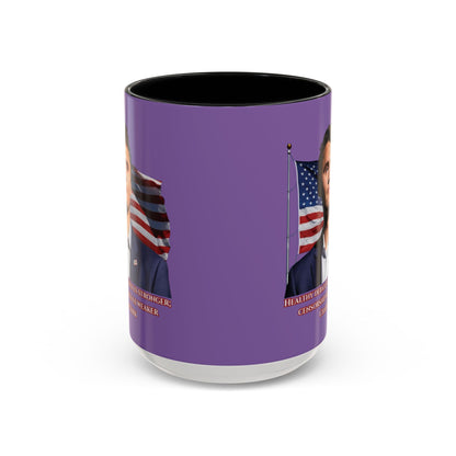 Charlie Kirk, Healthy Debate Light Purple Accent Mug by theGreenDragonTavern.shop