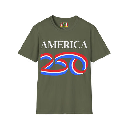 America 250 White font, Dark colors, Unisex T-Shirt by theGreenDragonTavern.shop