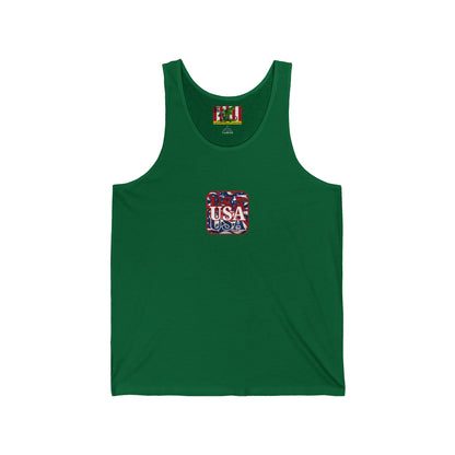 2-sided, Red WHITE and Blue USA Patriot Unisex Jersey Tank Top by theGreenDragonTavern.shop