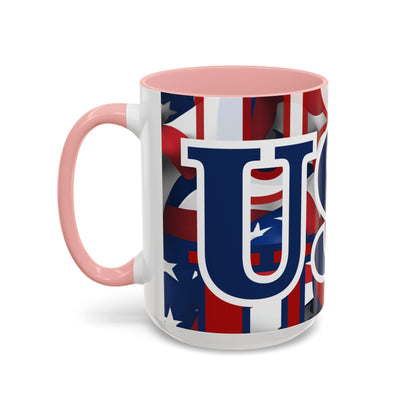 USA! USA! USA Blue font Patriot Blue Accent Mug by theGreenDragonTavern.shop