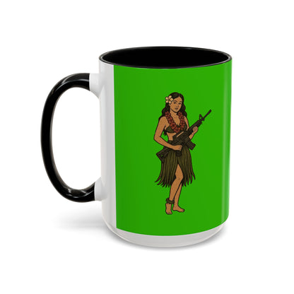 Hula Girl Packin' Heat Light Green Accent Mug by theGreenDragonTavern.shop