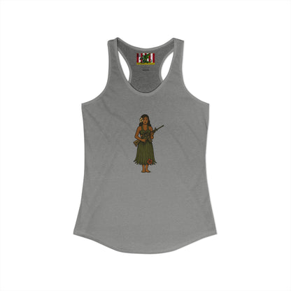 2-sided, Hula Girl Packin' Heat Women's Racerback Tank Top by theGreenDragonTavern.shop
