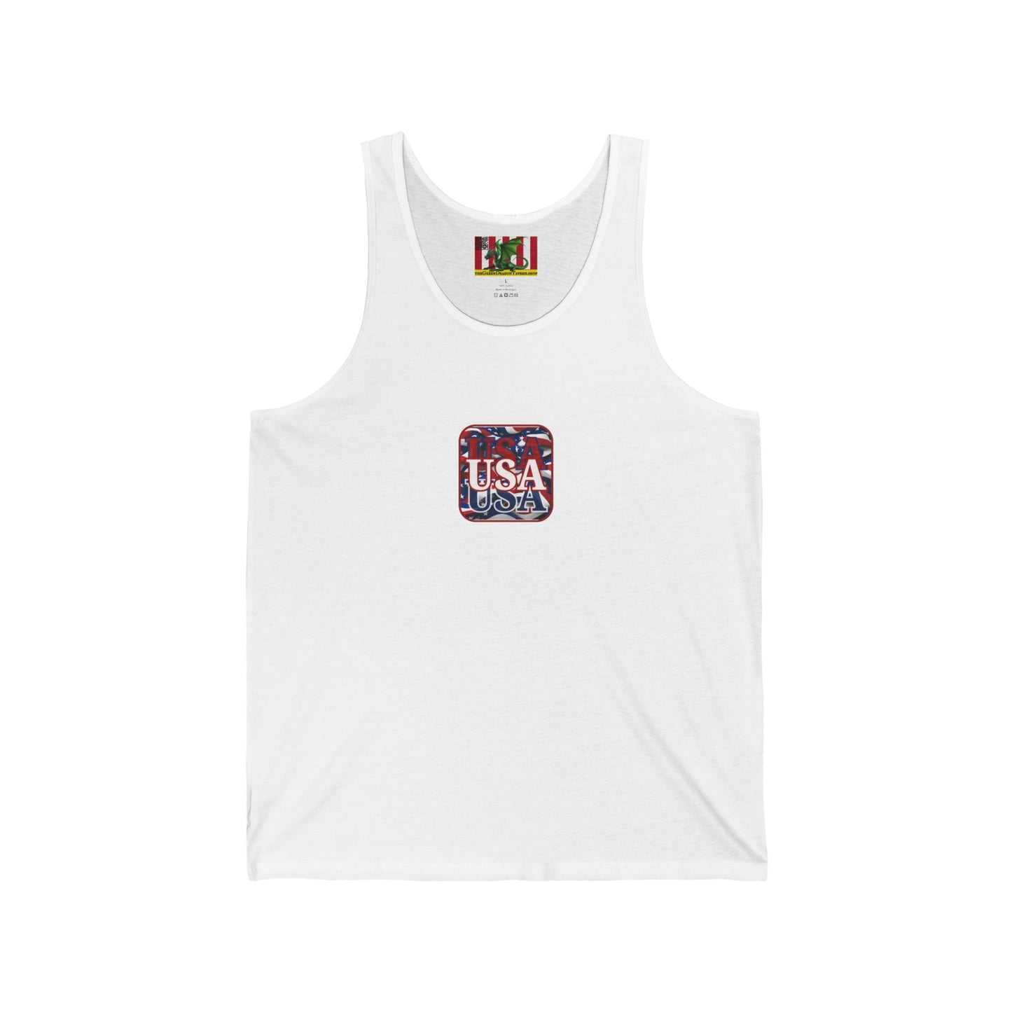 2-sided, Red WHITE and Blue USA Patriot Unisex Jersey Tank Top by theGreenDragonTavern.shop
