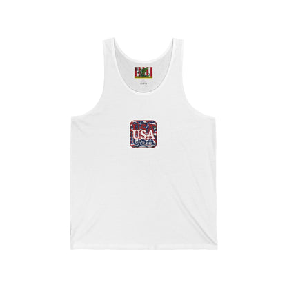 2-sided, Red WHITE and Blue USA Patriot Unisex Jersey Tank Top by theGreenDragonTavern.shop