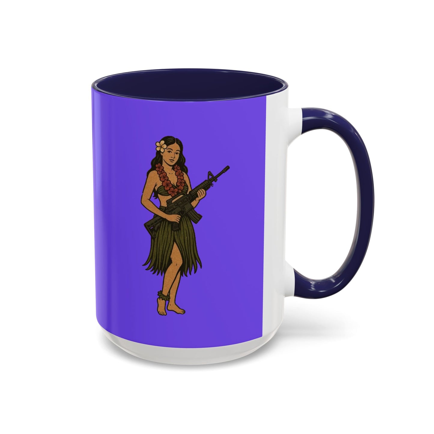 Hula Girl Packin' Heat Light Purple Accent Mug by theGreenDragonTavern.shop