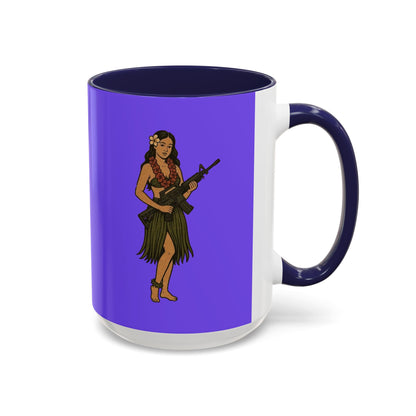 Hula Girl Packin' Heat Light Purple Accent Mug by theGreenDragonTavern.shop