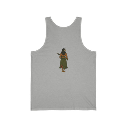 2-sided, Hula Girl Packin' Heat Unisex Jersey Tank Top by theGreenDragonTavern.shop