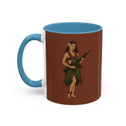 Hula Girl Packin' Heat Brown Accent Mug by theGreenDragonTavern.shop