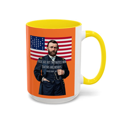 "Traitors and Patriots" Ulysses Grant Orange Accent Mug by theGreenDragonTavern.shop