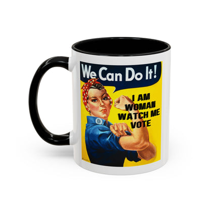 I Am Woman Watch Me Vote Rosie White Accent Mug by theGreenDragonTavern.shop